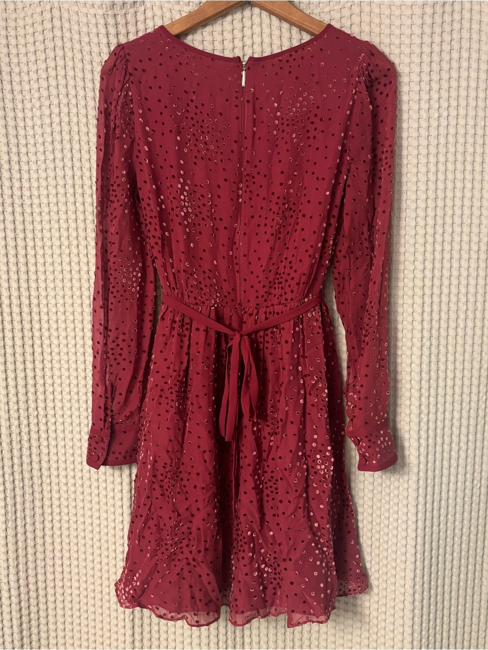 Kate Spade Maroon Festive Confetti Devore Long-Sleeve Mini Dress Size 6 - Picture 8 of 12